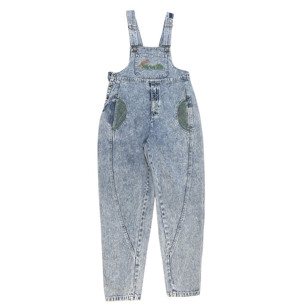 Vintage Overalls‎ Womens S Short Blue Acid Wash Denim 80s 90s Retro Streetwear